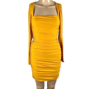Tiger Mist. tully Ruched Mustard dress